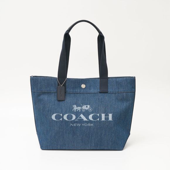 Coach Horse and Carriage Tote Bag Denim Leather Blue - Picture 1 of 14